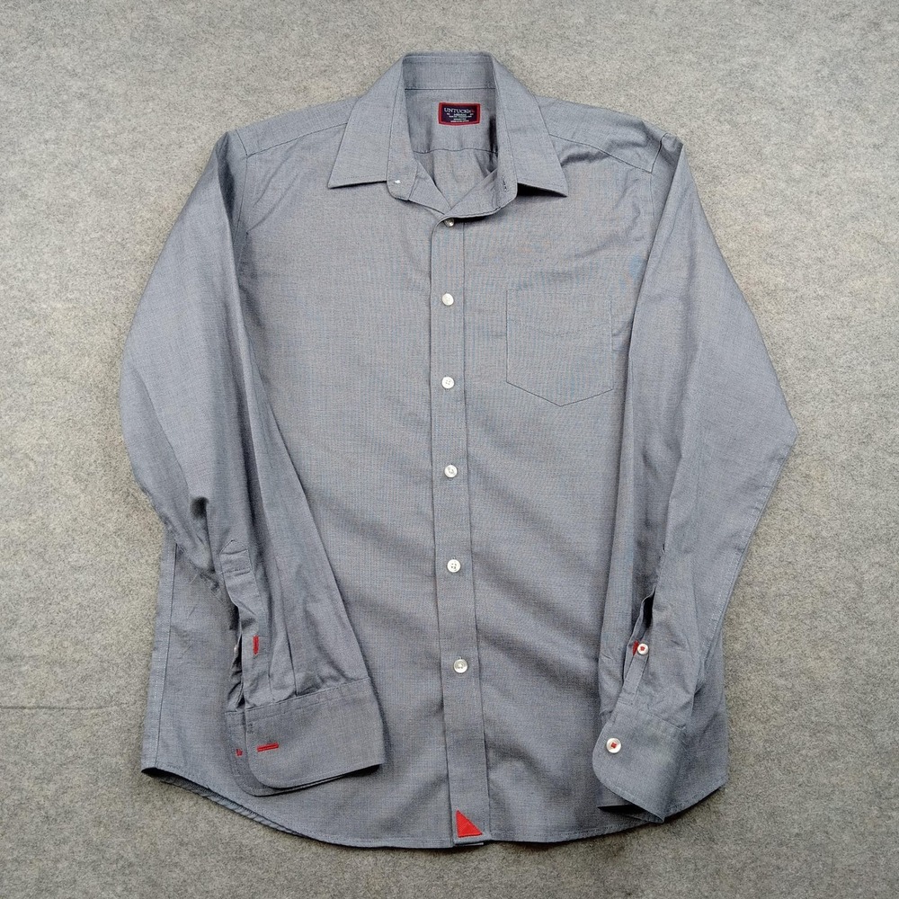 UNTUCKit Shirt Mens Medium Gray Wrinkle Free Slim Fit Button Front Long Sleeve